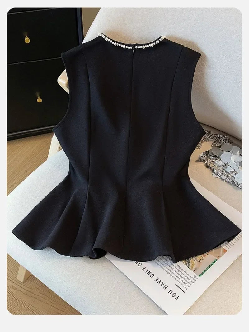 2026 Summer New Top Women's Commuting Simple Solid Slim Short Sleeveless Suits Coat Round Neck Shirt Women Zipper Blazer Vests