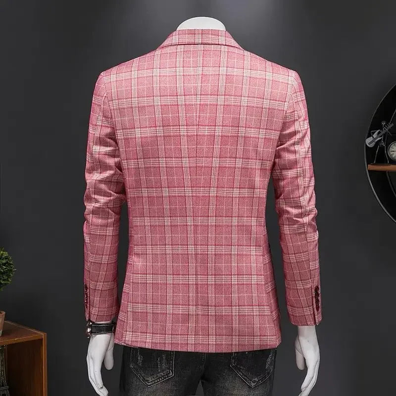 Top Quality Luxury Plaid Business Slim Fit Men Blazer Jacket 2024 Spring Autumn Casual Blazers For Men Elegant Dress Suit Jacket