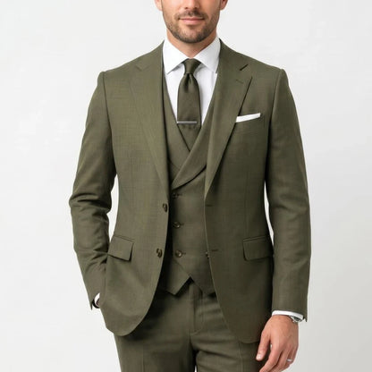 Men Suit Grass Green 3 Pieces With Lapel Solid For Wedding Groom Birthday Banquet Party Business Work Office Jacket Vest Pants
