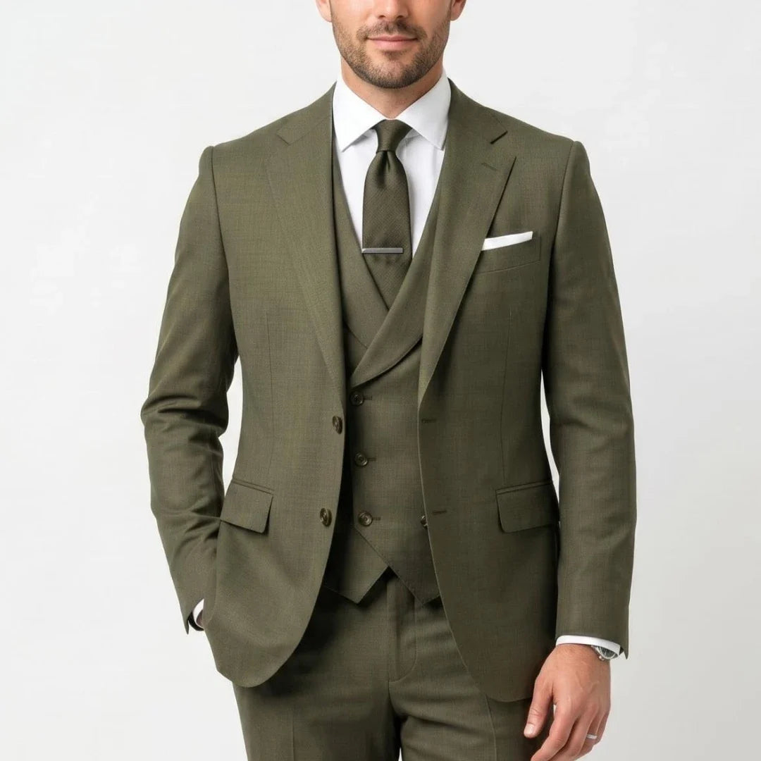 Men Suit Grass Green 3 Pieces With Lapel Solid For Wedding Groom Birthday Banquet Party Business Work Office Jacket Vest Pants