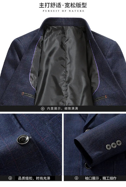 Men's Smart Casual Blazer Single Breasted Checkered Suit Jacket