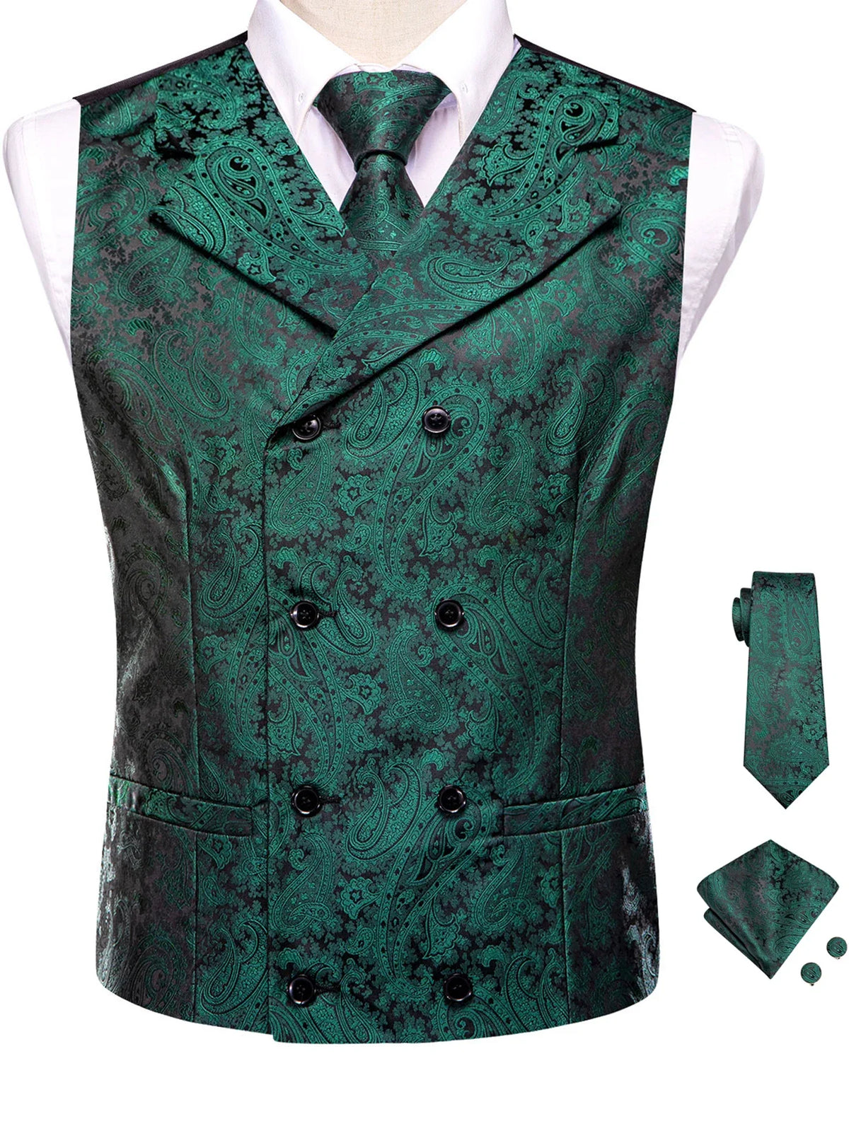 Men's Suit Vest Set Paisley Jacquard Double Breasted for Weddings and Formal Events