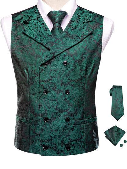 Men's Suit Vest Set Paisley Jacquard Double Breasted for Weddings and Formal Events