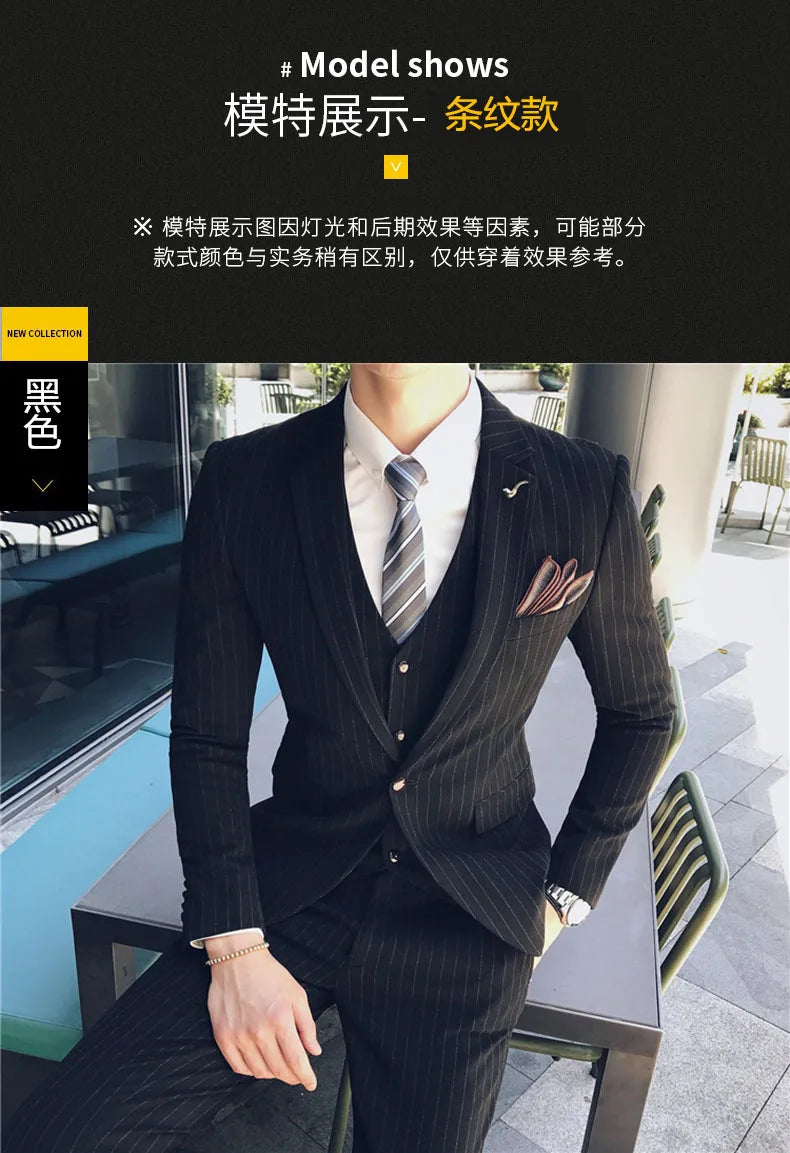 Men's 3-Piece Formal Suit Slim Fit Blazer Vest Pants for Wedding Business Smart Casual