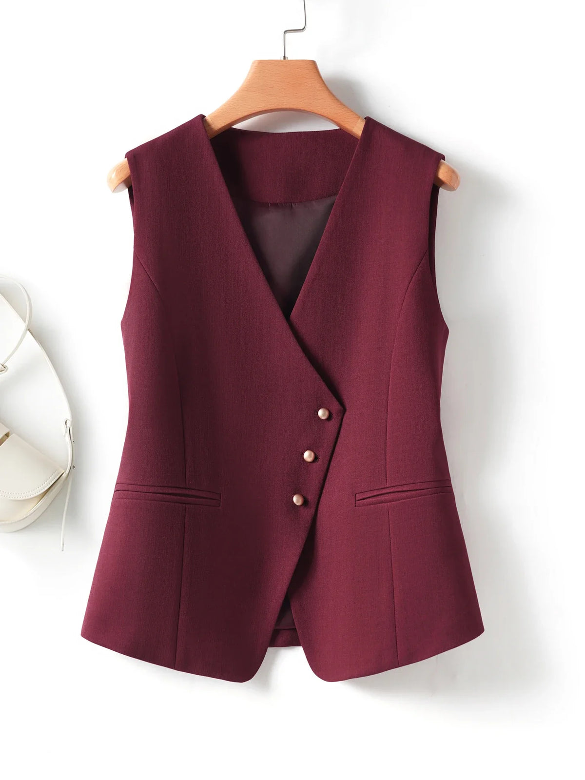 Whitevneck Short Vest for Women Spring & Fall Single-Breasted Slim Workplace Elegant Fashionable Top