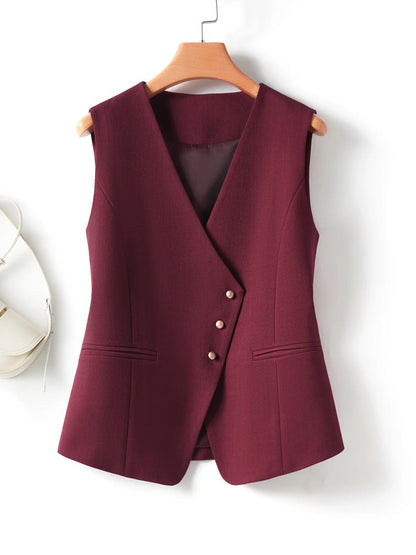 Whitevneck Short Vest for Women Spring & Fall Single-Breasted Slim Workplace Elegant Fashionable Top