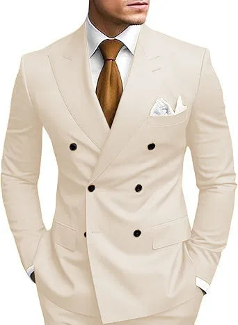 Men's Double-Breasted 2-Piece Slim Fit Suit Set for Weddings, Graduations & Formal Occasions