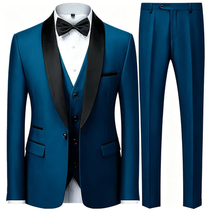 Costume trois pièces de cérémonie pour hommes à col vert | Design contrasté, coupe ajustée, comprend gilet, chemise, pantalon
