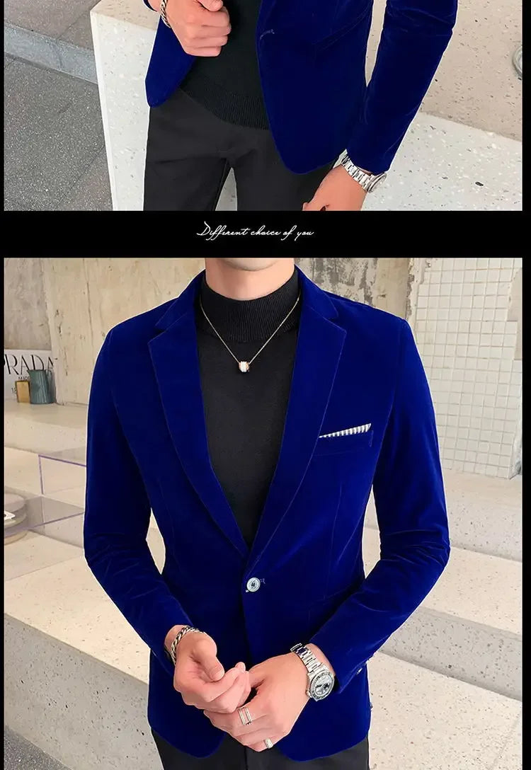 Mens Blazer Men's Fashion Business Corduroy Shirt Gentleman British Style Casual Slim-fit Wedding Work  Mens Blazer Jacket  5XL
