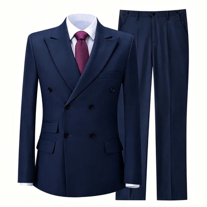 Men Suit Gray 2 Pieces Double Button With Lapel Solid For Wedding Birthday Banquet Party Business Work Office Jacket And Pants