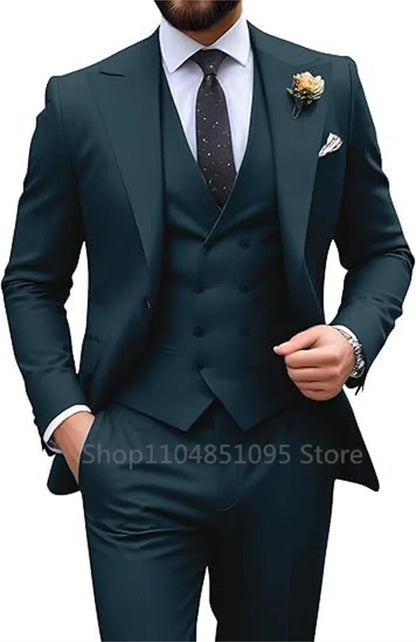 Costume de mariage beige 3 pièces pour homme, coupe slim, blazer, gilet et pantalon élégants, pour bal de promo ou cérémonie