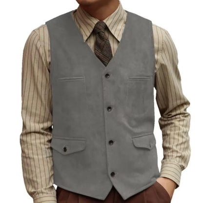 Men Vest Single Button Velvet Waistcoat for Wedding Banquet and Business Formal