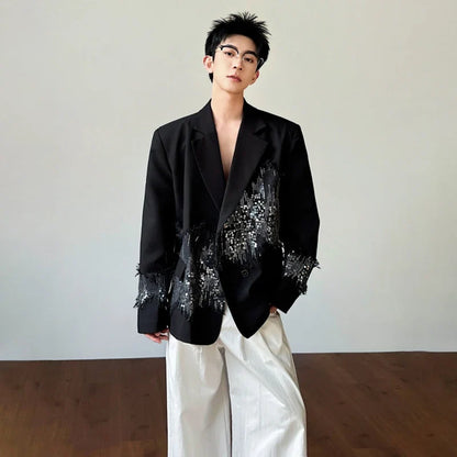 2026 Spring New Sequin Patchwork Design Blazer Coat Men's Trendy Luxury Original Night Club Outfit Casual Jacket JY6775