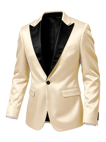 Luxury Satin Men's Tuxedo Blazer Black Peak Lapel One Button Slim Fit Suit Jacket Formal Business Casual Suit For Wedding Party