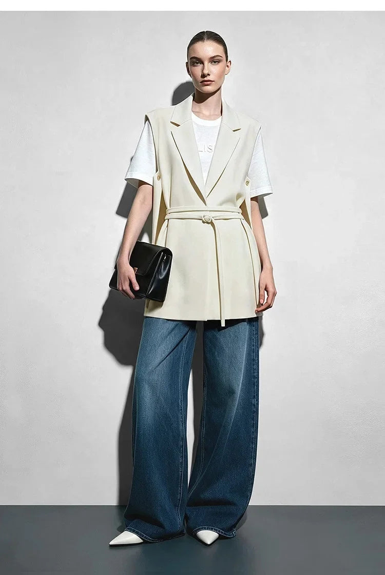 Women Lapel Collar Vest Jacket Loose Long Draped Construction Minimalist Commuter Coats Woman Autumn Outfit 2026 12623085