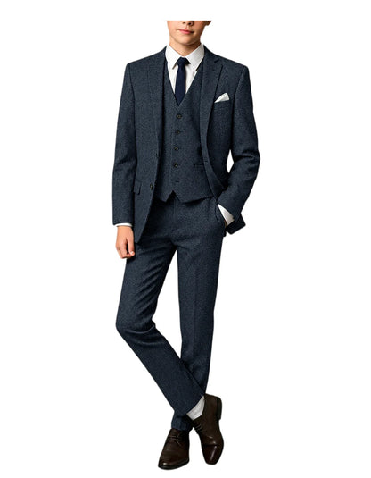 3-Piece Suit Men Herringbone Tweed Slim Fit Blazer Vest Pants Set for Wedding Business Formal