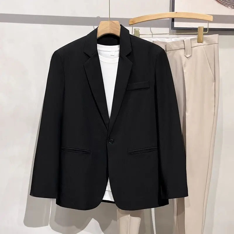 Men's Loose HK Style Plaid Blazer Wrinkle-Free Spring Autumn Casual Jacket