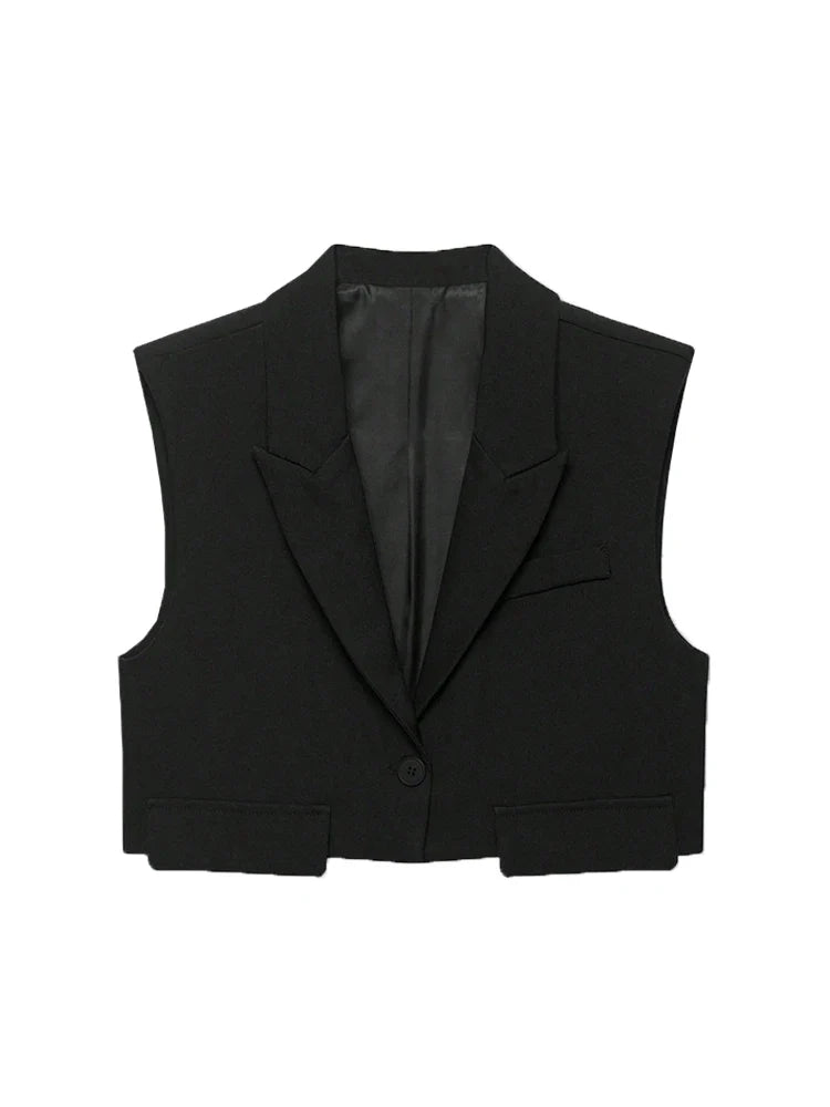 Women's Chic Vest Tops Fashion Cropped Waistcoat Sleeveless Lapel Collar Female Outerwear
