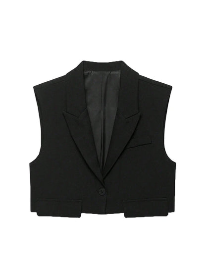 Women's Chic Vest Tops Fashion Cropped Waistcoat Sleeveless Lapel Collar Female Outerwear