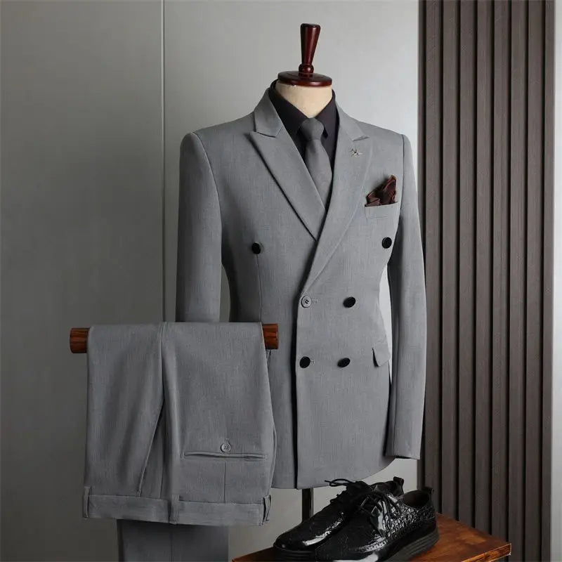 Men's 2-Piece Beaded Crystal Double Breasted Slim Fit Tuxedo Suit – Wedding Groom Dinner Prom