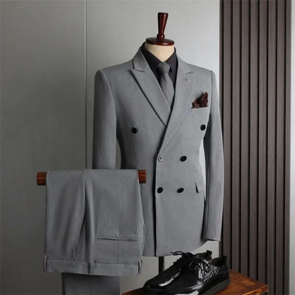 Men's 2-Piece Beaded Crystal Double Breasted Slim Fit Tuxedo Suit – Wedding Groom Dinner Prom