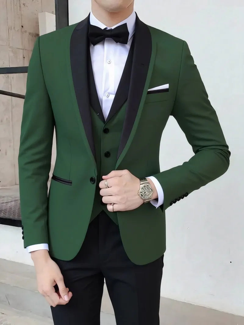Classic Wedding Tuxedos 3 Pieces Suits Slim Fit Shawl Lapel Groomsmen Suit Male Formal Business Men Clothing(Jacket+Vest+Pants)