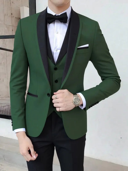Classic Wedding Tuxedos 3 Pieces Suits Slim Fit Shawl Lapel Groomsmen Suit Male Formal Business Men Clothing(Jacket+Vest+Pants)