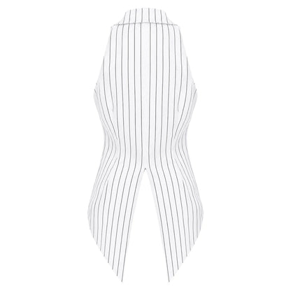 Women Striped Tailcoat Vest Waitress Waistcoat Sleeveless Jazz Dance Swallowtail Jacket Tuxedo Halloween Magic Cosplay Costume