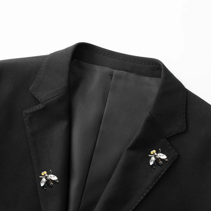 Handmade Bee Embroidery Suit Jacket for Men Autumn/Winter Casual Business Social Jacket Slim Party Banquet Stage Host Blazers