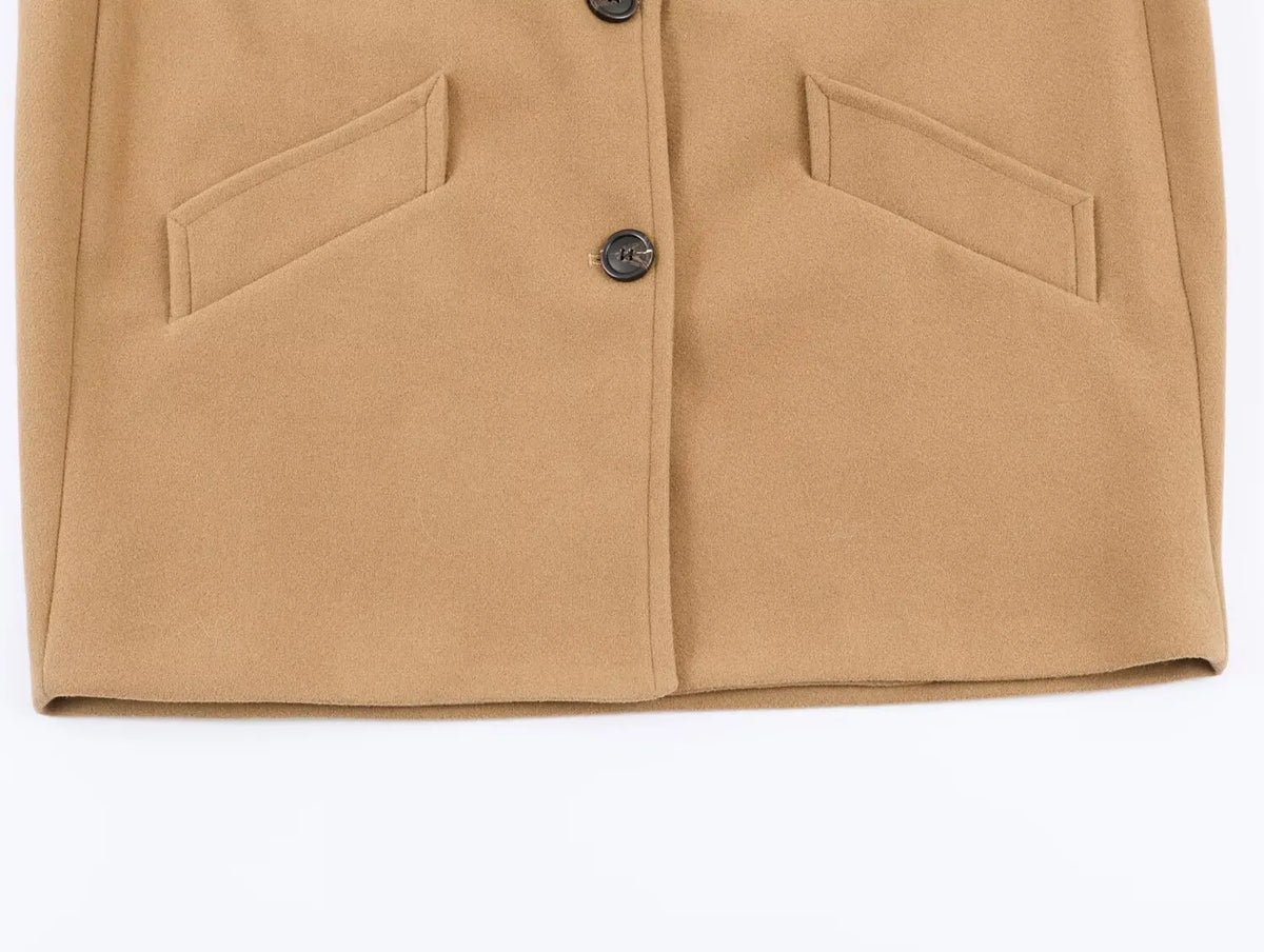 Women's Khaki Woolen Overcoat Korean Style Elegant Long Sleeve Warm Long Outerwear Vintage Harajuku 2000s Fashion Clothes Winter