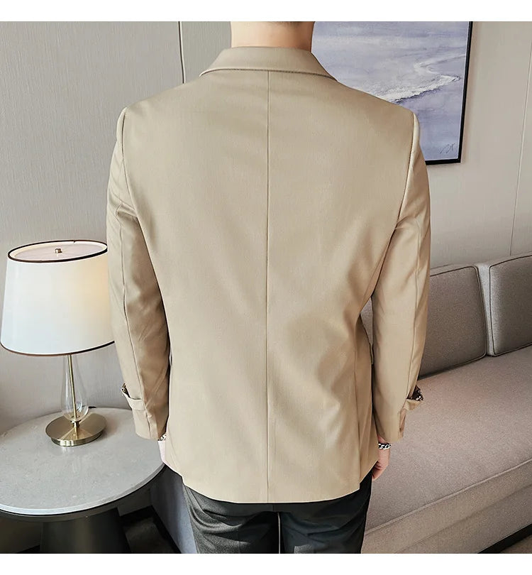 Men's Slim Fit Blazer Metal Buckle Decoration Smart Casual Wedding Party Jacket