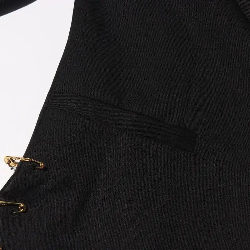 Autumn New Women Chic Blazer Asymmetrical Pin Design Single Button Slim Fit Elegant Fashion Office Lady Stylish Coat HK9876