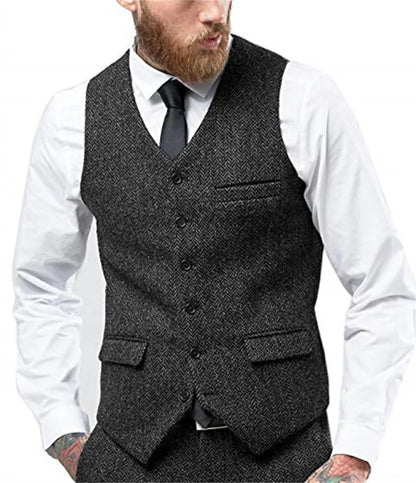 Men's Herringbone Waistcoat Single Breasted Slim Fit Suit Vest for Wedding & Formal Occasions