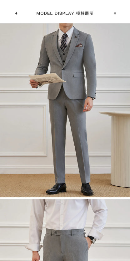 High Quality Elegant Single-Breasted Men Suit Fashion ltalian Style Slim High-end Business Groom Wedding Party Tuxedo 3/2 Pieces