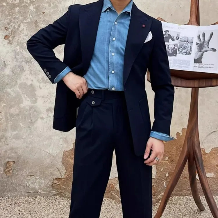 Fashion Mens New Breathable Spring Summer Blazer Pants Two Piece Set Slim Fit Business Casual Work Suit Wedding Party Dress Suit