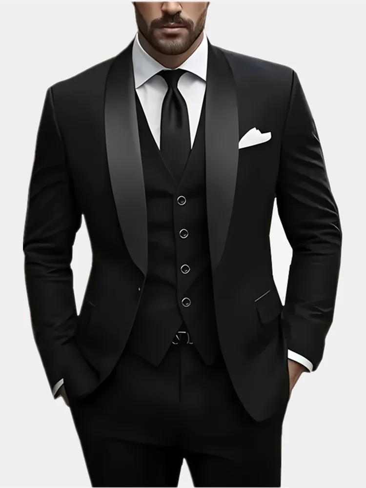 Veste Gilet Pantalon Couleur Unie Costume Homme Formel Business Bureau Marié Mariage Fête Blazer Gilet Pantalon Smoking