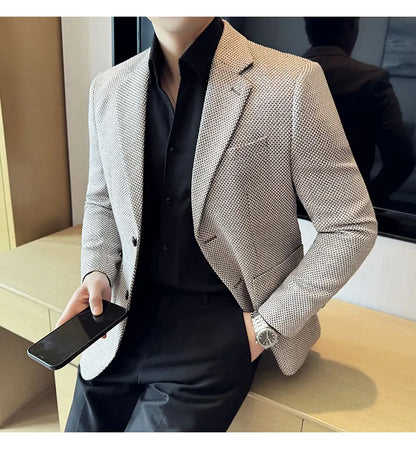 New Lmitation Linen Woven Slim Fit Suit Jacket Men Fashion Casual Business Blazers Wedding Social Party Dress Coats 4XL-M