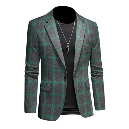 2025 Slim Fit Men's Casual Suit Handsome Fashion Plaid Blazer Polyester Business Wedding High-Quality Male Attire