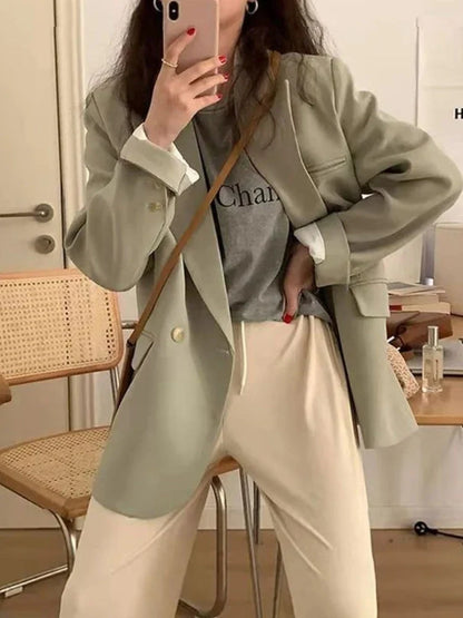 Women's 2025 SS FW Brown Double Breasted Loose Blazer Korean Trendy Casual Workwear Slimming Chic Fashion Internet Hot Jacket