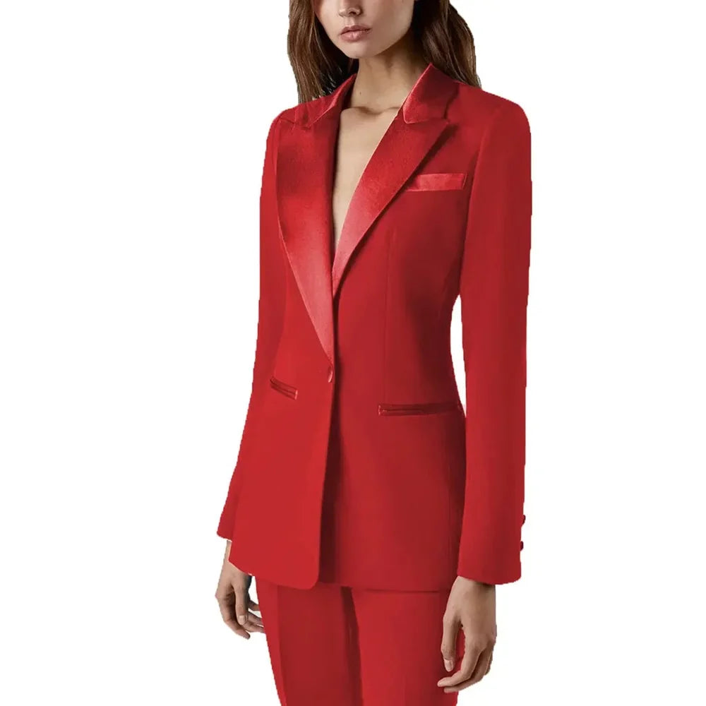 Pants Sets 2 Piece Fashion Satin Peak Lapel Single Button Solid Color Outfits Chic Casual Slim Daily Office Women's Suit