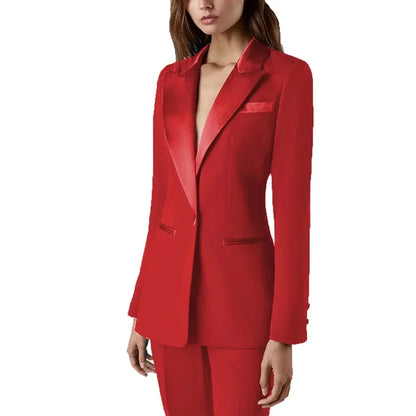 Pants Sets 2 Piece Fashion Satin Peak Lapel Single Button Solid Color Outfits Chic Casual Slim Daily Office Women's Suit