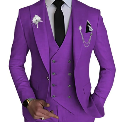 Elegante Conjunto de Traje Azul para Hombre de 3 Piezas: Chaqueta, Pantalones y Chaleco, Corte Entallado, Solapa de Muesca, Alta