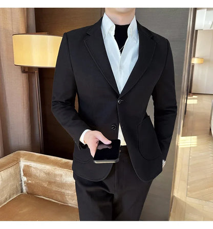 Plus Size 7XL-M ( Jacket+Pant）Autumn Winter Thickened Starry Sky Woolen Suit High Quality Slim Fit Business Social Casual 2 Pcs