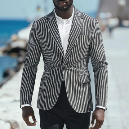 Striped Blazer Jacket Man Suits Luxury Sacos Hombres Elegantes 2025 Coats Men Casual Single Button Social Business Blazers Coats