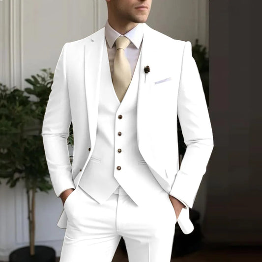 Costume de smoking de luxe 3 pièces pour homme, coupe ajustée, blazer simple boutonnage, gilet et pantalon, pour bal de promo, mariage, affaires