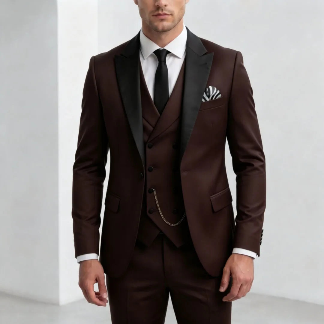 Men Suit Yellow 3 Pieces With Black Lapel For Wedding Groom Birthday Banquet Party Business Work Office Set Jacket Vest Pants