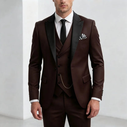Men Suit Yellow 3 Pieces With Black Lapel For Wedding Groom Birthday Banquet Party Business Work Office Set Jacket Vest Pants
