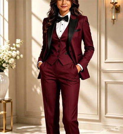 Fashion Women Pant Suits Set Blazer 3 Pcs Elegant Long Sleeve Suit Jackets Vest and Straight Pants Suit Female Business Outfits