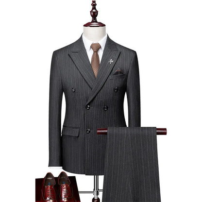 Men's High-End Three-Piece Suit Set Korean Style Slim-Fitting Business Casual Jacket Groom's Fashionable Wedding Party Wear
