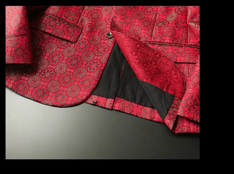 Luxury Vintage Jacquard Suit Jacket Men High Quality Casual Business Social Formal Jackets Banquet Party Host Wedding Blazers